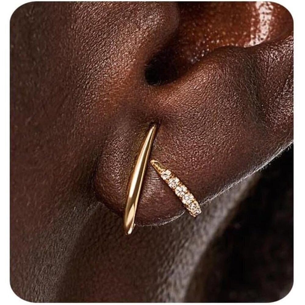 Trendy 14K gold plated stud earrings for women dainty minimalist CZ jewelry